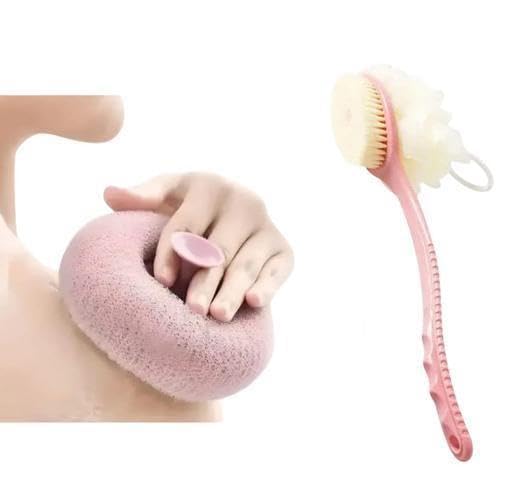 2 in 1 Back Body Bath Brush with Bristles and Loofah Back Scrubber with Free Body Scrub, Bathroom Cleaning Ergonomic Design Massage (Multicolor) AAD-P586-image-35