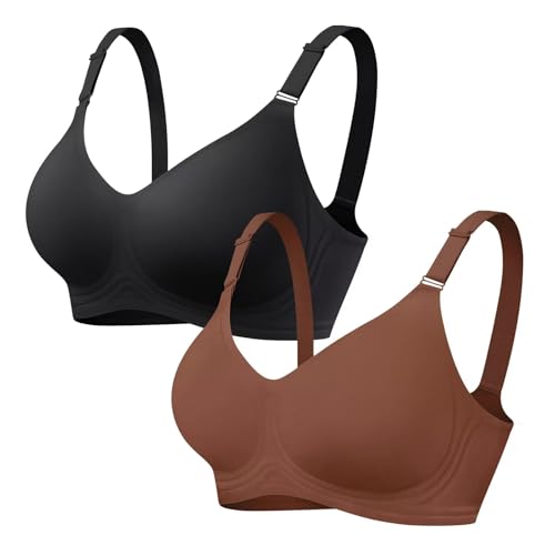 Vertvie Jelly Bra No Underwire Seamless Push Up Full Coverage, BLK/BRN, XL - image 1