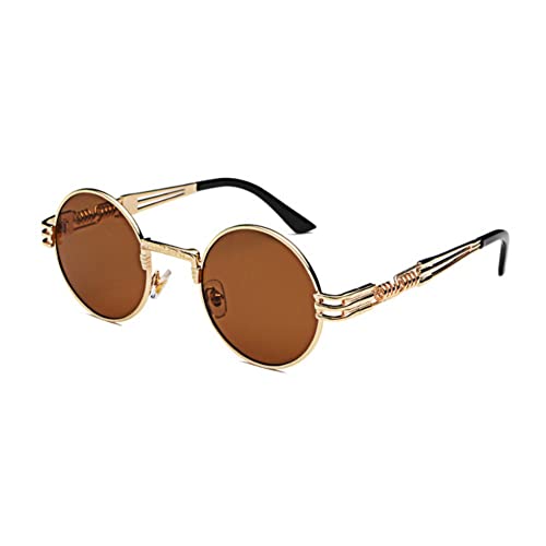 BOUACOUA Steampunk Retro Round Sunglasses Men Women Sonnenbrille Herren mit Metallrahmen Cover
