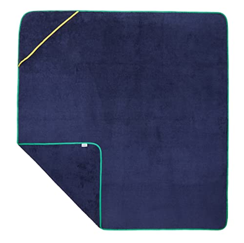 Sowel® Toalla de Playa con Capucha, 100% Algódon Organico, para Adultos y Niños, Terry del paño, 140 x 140 cm, Azul Marino/Verde