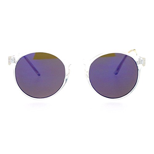 SA106 Retro Clear Frame Keyhole Mirrored Lens Sunglasses2
