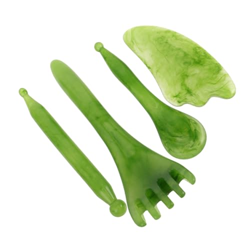 NOLITOY -in-one Gua Sha Tool Set Scalp Scratchers Neck Massage Stick Facial Scraper 4-Piece Resin Tool Kit for Beauty Routine Green 5-Claw Triangle Small Face Acupoint Stick