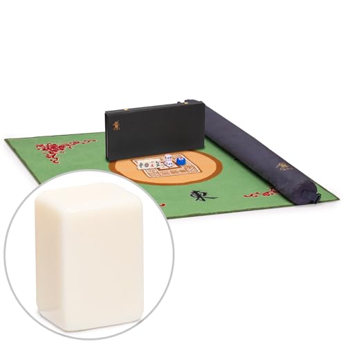 Yellow Mountain Imports Mahjong Bundle - Mini Chinese Mahjong Travel Game Set, Little MJ, with Green 31.1" Table Cover