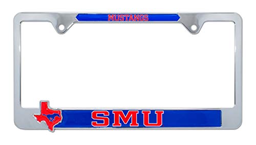 Cadre de plaque SMU NCAA en métal chromé brillant avec insert Texas v2