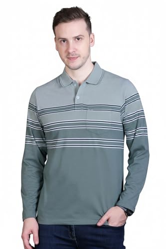 Image of Full Sleeve Polo T Shirt for Men Cotton with Pocket and Collar - Regular Fit Tshirt