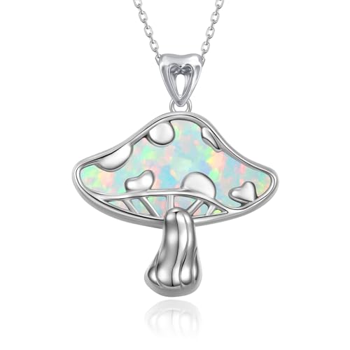 TYSO Mushroom Necklace 925 Sterling Silver Opal Mushroom Necklace Jewelry Gift for Women