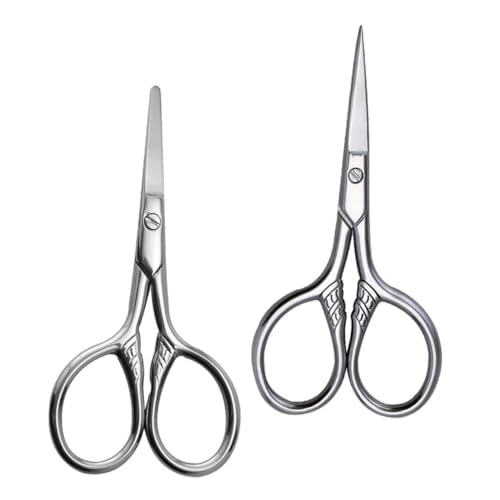 HONMEET 2pcs Eyebrow Scissors Precision Razor Eyebrow Trimmer Men's Grooming Scissors Stainless Steel Comfort Grip