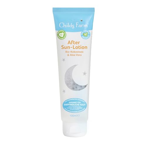 Childs Farm Loción After Sun para niños y bebés con aroma de coco orgánico, 100 ml, calmante e hidratante, adecuada para pieles secas, sensibles o propensas a eccemas
