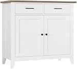 HORSTORS Armoire de rangement de cuisine, Armoire à buffet moderne avec rangement, Bar à café 2 Tiroirs et 2 Portes, Buffet pour salle de séjour, Salle à manger, Salle de bains, Blanc Ivoire