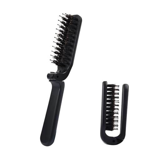BaraRose ヘアブラシ 天然豚毛 180° 折りたたみ式 静電気防止 頭皮マッサージ対応 艶々髪・つやサラ美髪 メンズ/レディース/こども 男女兼用 すべての髪質に適合 携帯用ブラシ (ブラック1個)