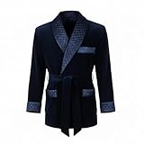 Luxury Men's Velvet Smoking Jacket, Navy Blue, Classic Victorian Style, Quilted Lapel Design, Formal Evening Wear (US, Alpha, XX-Large, Regular, Regular, Blue)