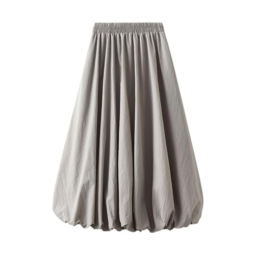 Womens Casual Lantern Skirts Elastic Waist Bubble Pompom Skirt Pleated A-Line Skirts Fluffy Fashion Party Skirt Gray