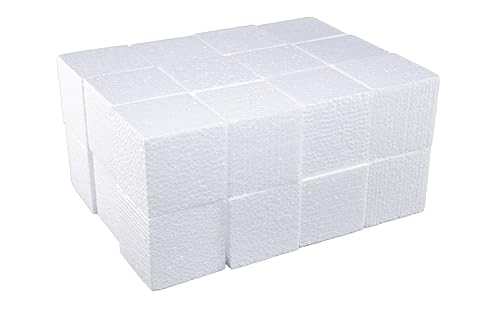 DecoPorex Polystyrene Foam Blocks 5cm x 5cm x 5cm (24 Pack) for Crafts - Square Polystyrene Bricks for Arts and Crafts - White