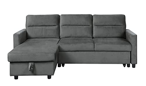 Erye 81.5" Velvet Tufted Upholstered Sofa & Couch L-Shaped Corner Sleeper Sectional Sofa With Couch Bed, Reversible Storage Chaise And Side Pockets For Living Room Sofabed, Dark Gray #TOP2