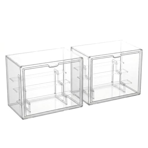 コレクションケース 卓上 ２個セット ディスプレイケース 透明 収納ボックス 取り外し可能な仕切り板 マグネット式扉ショーケース 防塵 汚れ防止