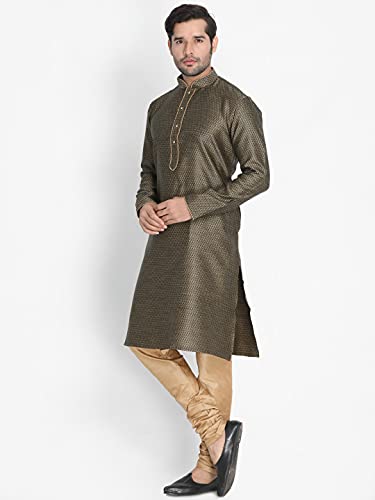 Image of VASTRAMAY Men's Black Cotton Silk Blend Kurta and Pyjama Set VASMK047BLnPRG 36