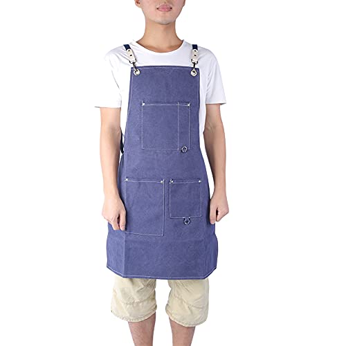 Tablier en toile imperméable bleu taille libre avec poche pour cuisine et artistes