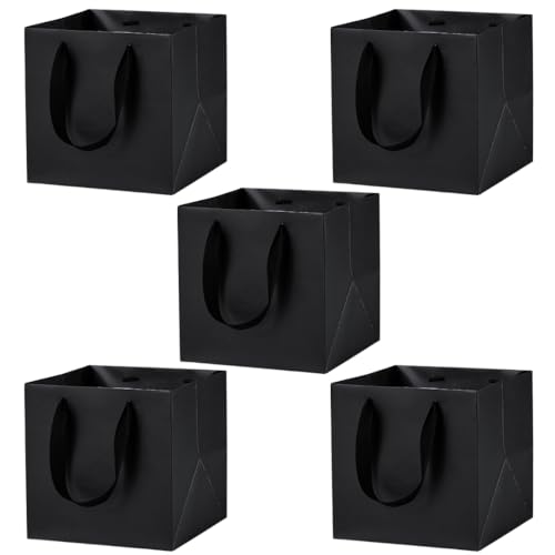 ideamall 紙袋 厚手 正方形 ギフトバッグ マチ広 ギフト用 20×20×20cm 5枚セット (ブラック)