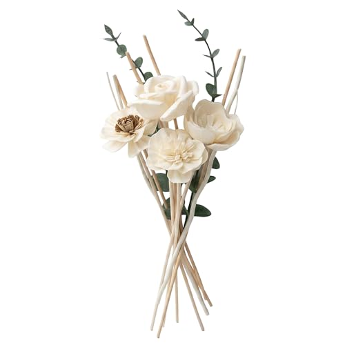 Flower Reed Diffuser Sticks Set of 12 Handmade Sola Wood Flowers with Faux Eucalyptus Stems Reed Diffuser Sticks for Home Fragrance Bathroom Aromatherapy & Decoration