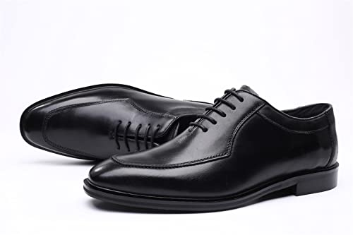HOOENG Dress Oxford for Men Lace Up Square Burnished Toe PU Leather Apron Toe Oxford Shoes Non Slip Block Heel Slip Resistant Anti-Slip Classic(Color:Black,Size:7.5)4