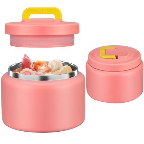 Image of JXXM 8 Oz Thermo Food Jar for Hot & Cold Food for Kids, Insulated Lunch Containers Hot Food Jar,Leak-Proof Vacuum Stainless Steel Wide Mouth Lunch Soup Thermo for School (PINK-Pure)