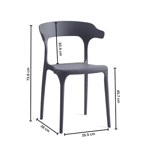 Image of Adhunika Furnitures Grey Cafe Chairs Set of 4 | 3 Year Warranty | 120KG Capacity | Full PP Plastic Stackable Chair | Indoor Outdoor Dining Balcony Garden Restaurant Chair | (Grey, Set of 4)
