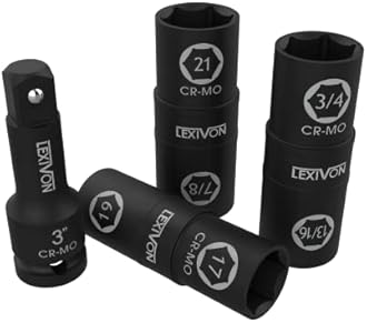 LEXIVON Impact Socket Set, 6 Total Lug Nut Size | Innovative Flip Socket Design Cover Most Commonly Inch & Metric Used Sizes | Cr-Mo Steel = Fully Impact Grade (LX-111)