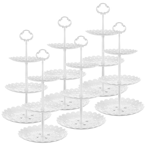 AKOLAFE 6 Pack 3-Tier Cake Stand - Elegant White Plastic Display for Afternoon Tea, Weddings, Birthdays, and Parties