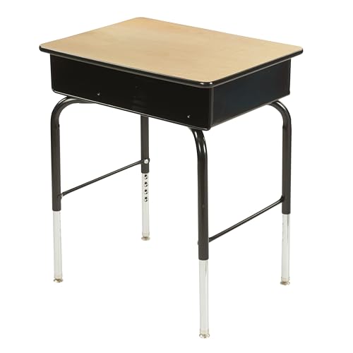 Image of Back2School Express Adjustable Student Desk with Metal Book Box, Classroom Furniture, Maple /Black