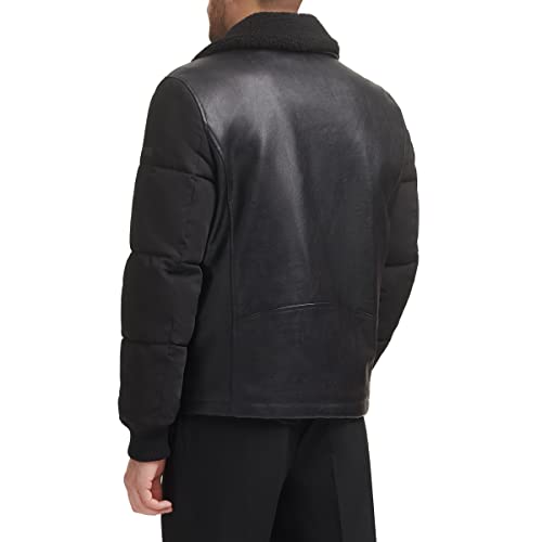 DKNY Mens Mixed Media Faux Leather with Puffer Sleeves2