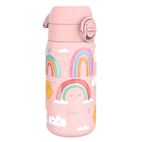 ion8 Botella Termica de Agua Acero Inoxidable para Niños, 320ml / 11oz, a Prueba de Fugas, Fácil de Abrir, Cerradura Segura, Aptas para Lavavajillas, Asa de Transporte, Fácil de Limpiar, Arcoíris