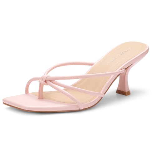 Image of Women's Strappy Kitten Heel Thong Sandals Square Toe Mules