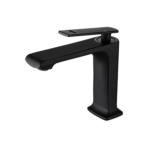 Robinet d'évier mitigeur bassin 1 trou avec poignée noire et fixation support de pont