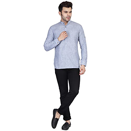 Image of TAHVO Men's Casual Cotton Kurta Shirt, Short Kurta