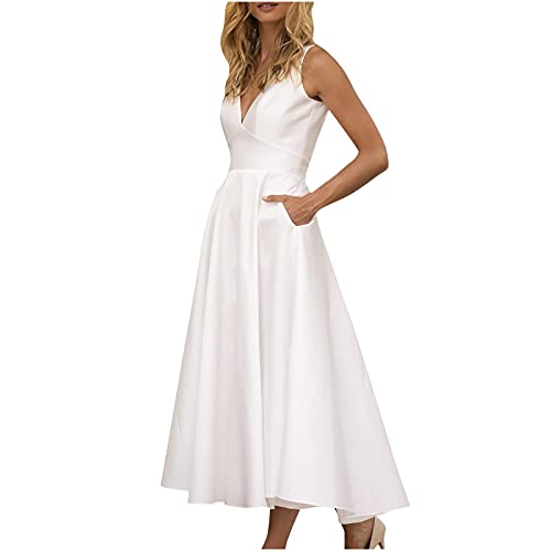 Dresses for Women, Solid V Neck Sleeveless Backless Formal Dress with Pockets, Elegant Dressy A Line Flowy Midi Dress - Worn for Party, Prom, Festival, Wedding Dresses for Women, Solid V Neck Sleeveless Backless Formal Dress with Pockets, Elegant Dressy A Line Flowy Midi Dress - Worn for Party, Prom, Festival, Wedding