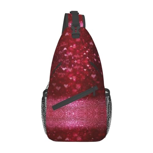 Sac à dos à bandoulière rouge pailleté noir et cœur imprimé de taille unique