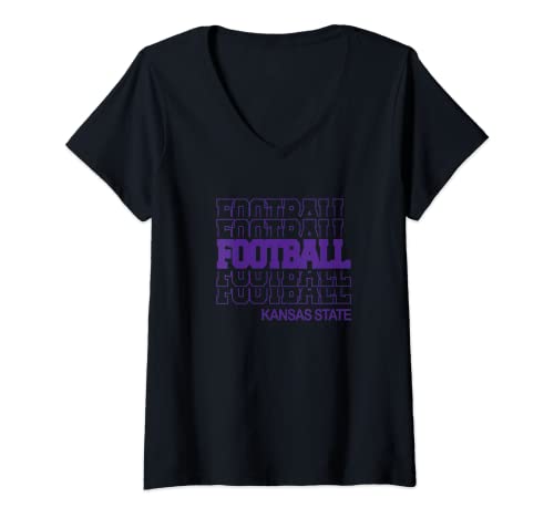 Womens Football Kansas State in Modern Stacked Lettering V-Neck T-Shirt