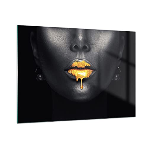 Vidrios decorativos 100x70cm Cuadro Sobre Vidrio Moderno Oro Boca Negro Grande Dormitorio Cocina Cuadros Pared Impresiones Decoracion Salon Impresión en Cristal Wall Art Prints Decor GAA100x70-4460