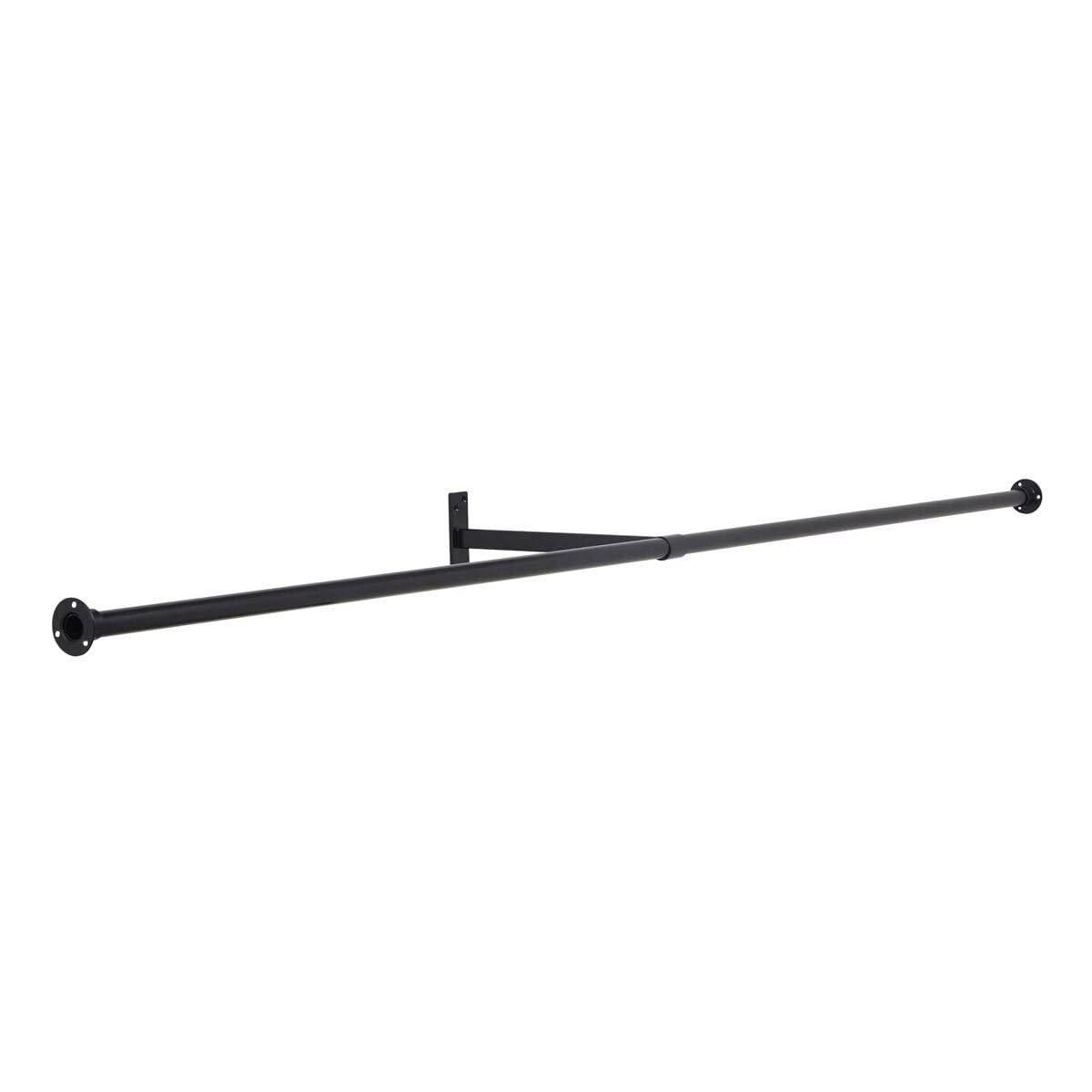Shopfitting Warehouse Wardrobe/Alcove Black Tube Wall Hanging Clothes Rail - 2 m wide, with 1 Support Arm and 2 Wall Sockets