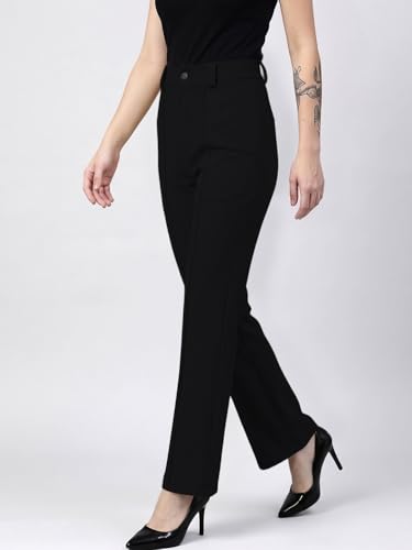 Image of Women's High Waist Formal Straight Fit Trousers Premium Stretch Office Pants Front Pleated Design Smart Workwear Bottom for Office, Casual & Business Wear