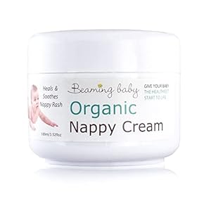 Beaming Baby Organic Nappy Cream 100ml. Naturally Soothing & Healing Nappy Rash Cream, Gentle on Sensitive Skin & Eczema. Hypoallergenic, Over 80% Organic Ingredients. Suitable for Newborn