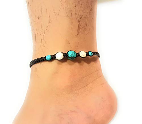 Infinityee888 Turquoise Howlite Anklet Bracelet Macrame Braided Woven Wax Cord Adjustable Anklet For Men, Women, Teengirls -Nyaktq1 #TOP6