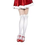 Sibba 1 Paar hohe Kniestrümpfe Strumpfband Spitze Kawaii Rüschen Lang über Rüschen Kostüm Schleife Strumpfhose Mesh Polyester Gothic für Schule Cosplay Party Mädchen Frauen Weiß 6 Jahre