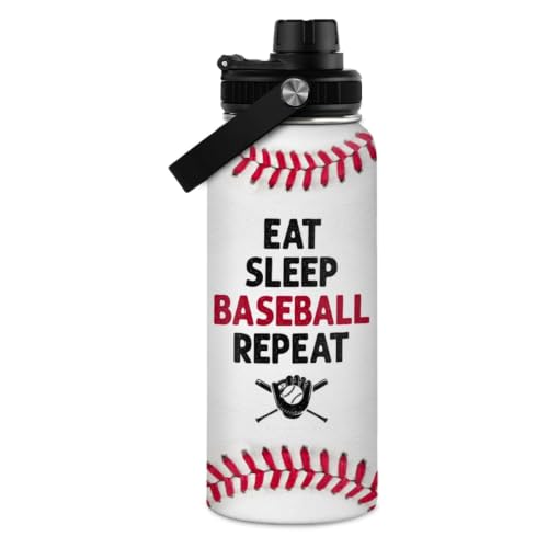 Image of Baseball Water Bottle 32 Oz - Insulated Stainless Steel Sport Bottles with Lid - Baseball Men Players Fan Coach