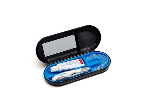 Image of Kontainer Smile Clear Aligner Travel Case with mirror, Jet Black Insert: Brilliant Blue, Travel