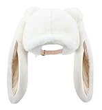 Women's Bunny Beanie Hat Plush Visor Skull Cap Winter Warm Detachable Long Rabbit Ears Hat Cute Y2k Baseball Hat Khaki