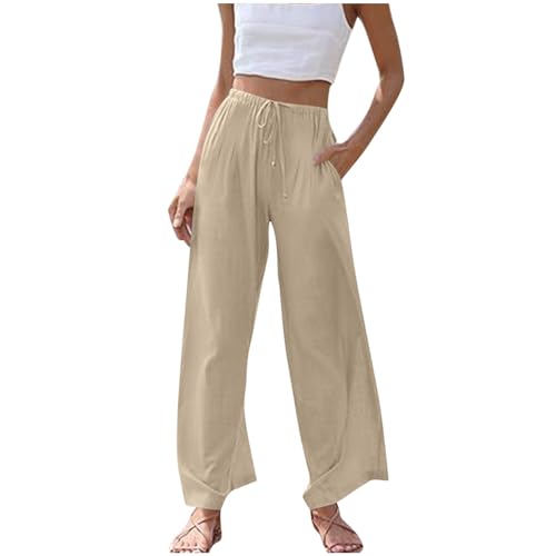Women Cotton Linen Beach Pants Dressy Casual Wide Leg Pants Boho Palazzo Flowy Trousers Trendy Vacation Outfits Clothes4
