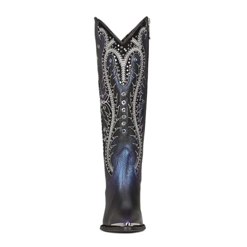 Image of Cuadra Women's Tall Western Boot Leather Blue Side Zipper | 4I09RS