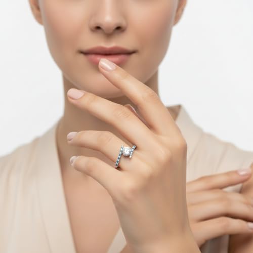 Image of Choose Your Gemstone Bypass Modern Round Diamond CZ Ring 925 Sterling Silver Round Shape Side Stone Engagement Rings Lightweight Office Wear Everyday Gift Jewelry US Size 4 to 12