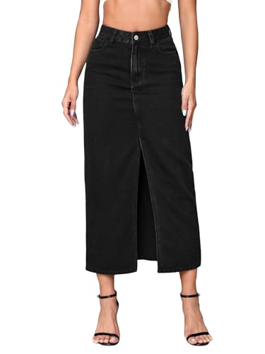Image of Shasmi Women's Elegant Blue Solid High Waist Split Thigh Denim Maxi Skirt for Women's & Girl's (Skirt 180)